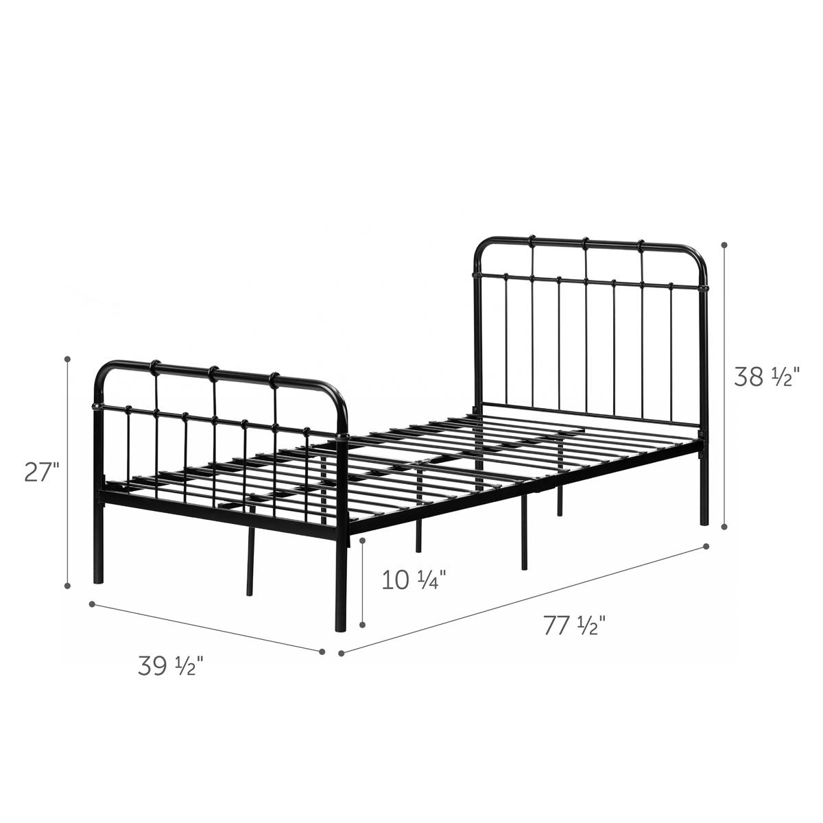 South Shore Cotton Candy Pure Black Twin Metal Complete Bed