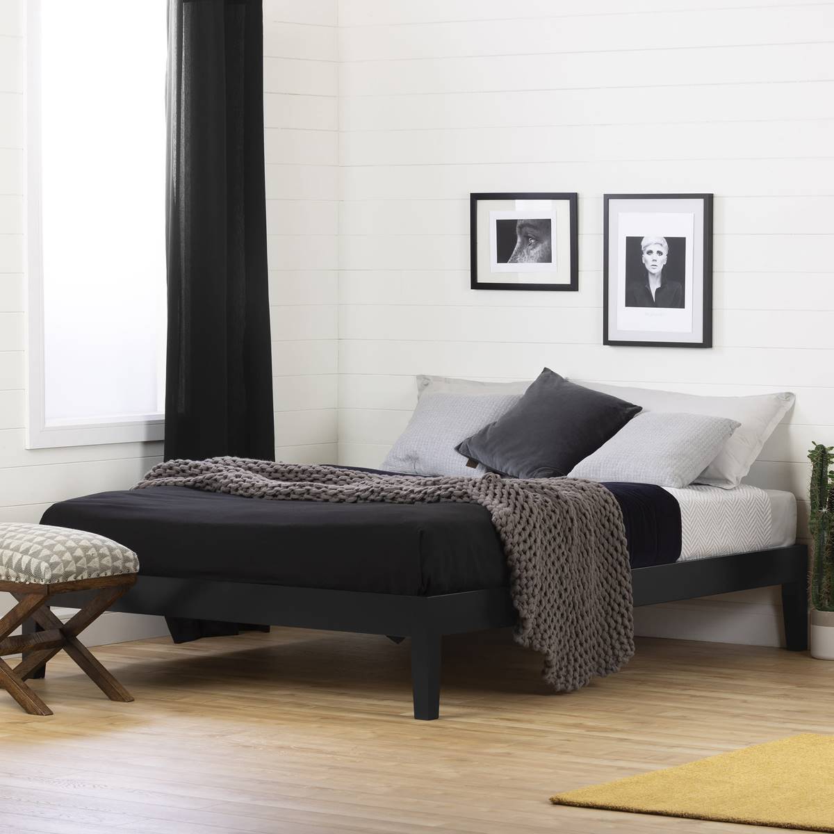 South Shore Vito Queen Black Platform Bed Frame