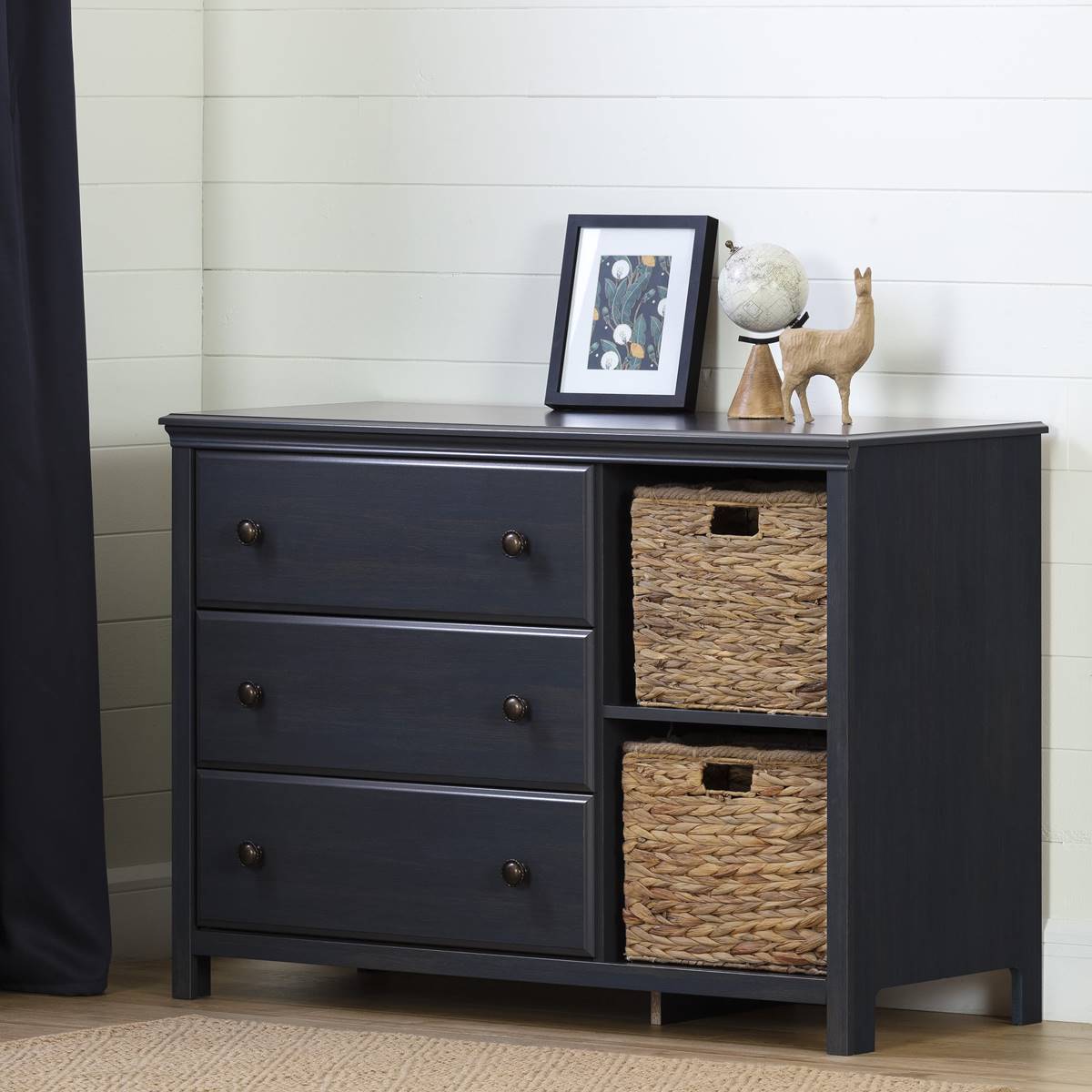 South Shore Cotton Candy Blueberry 3-Drawer Dresser W/Baskets