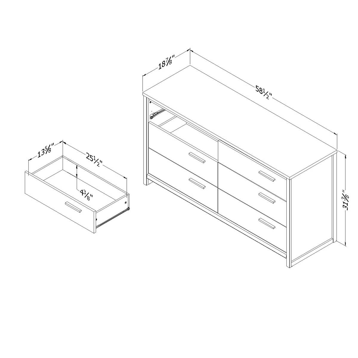 South Shore Lensky Grey Oak 6-Drawer Double Dresser