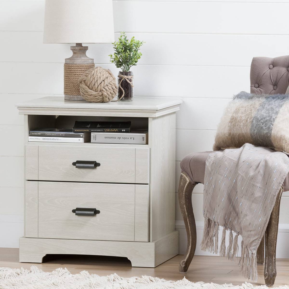 South Shore Lilak Winter Oak 2-Drawer Nightstand