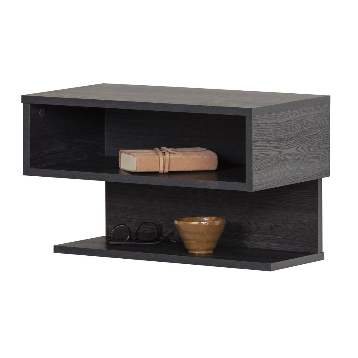 South Shore Sazena Grey Oak Floating Nightstand