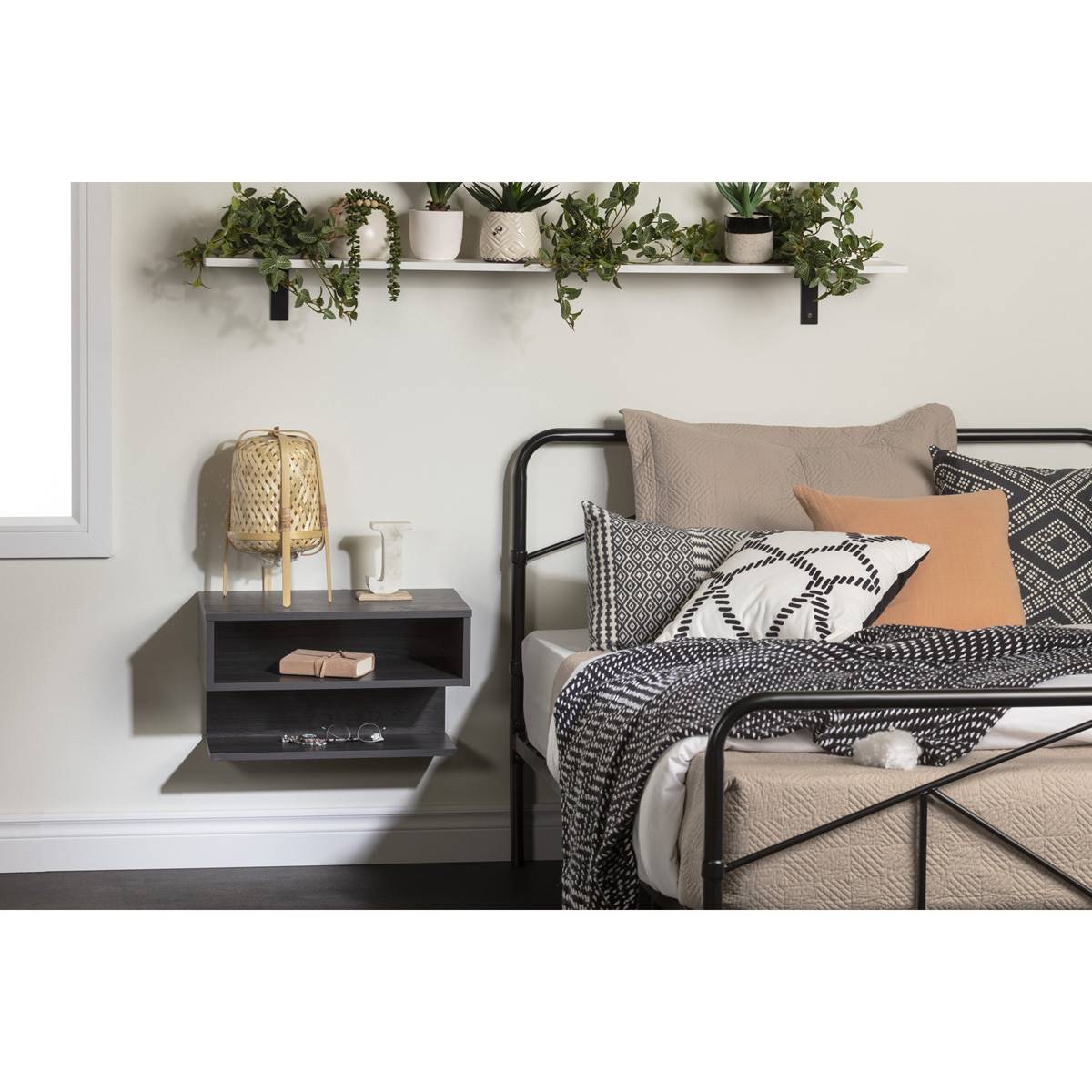 South Shore Sazena Grey Oak Floating Nightstand