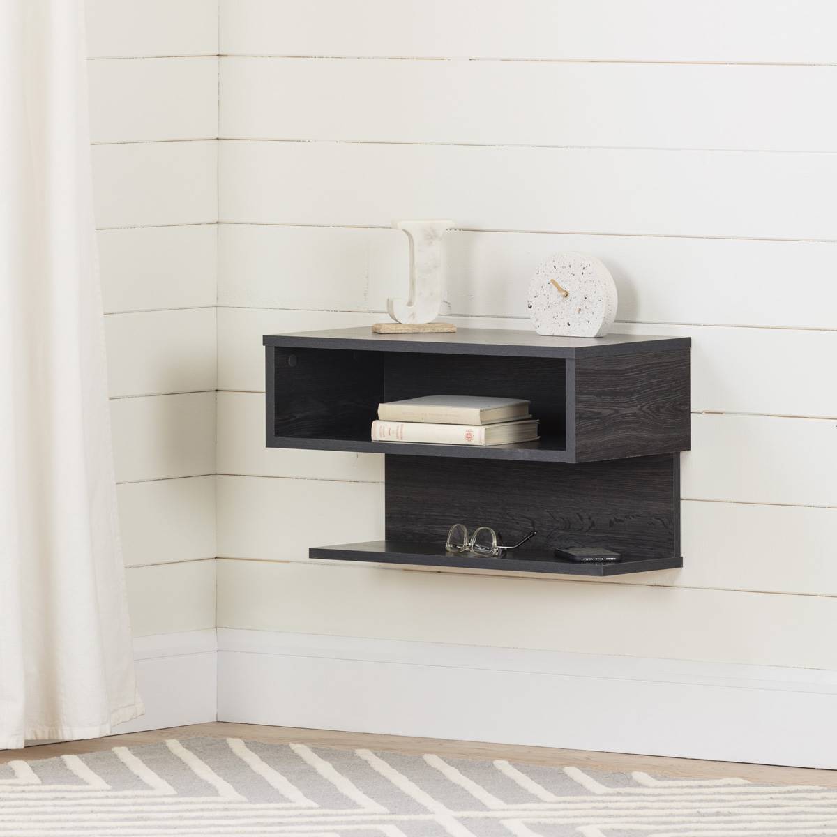 South Shore Sazena Grey Oak Floating Nightstand