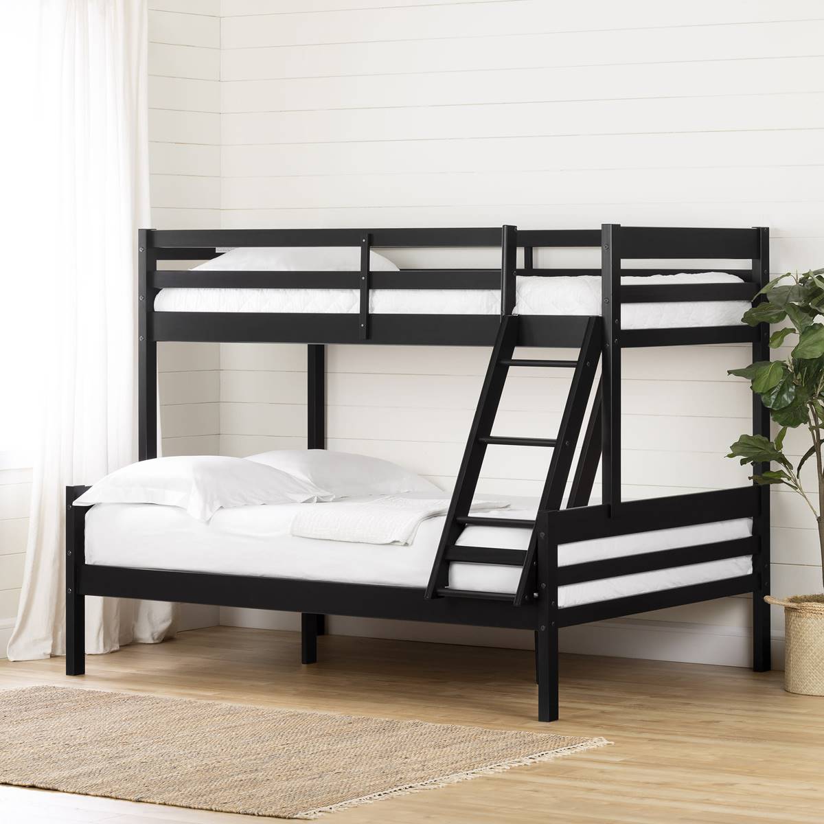 South Shore Fakto Matte Black Twin On Full Wood Bunk Bed