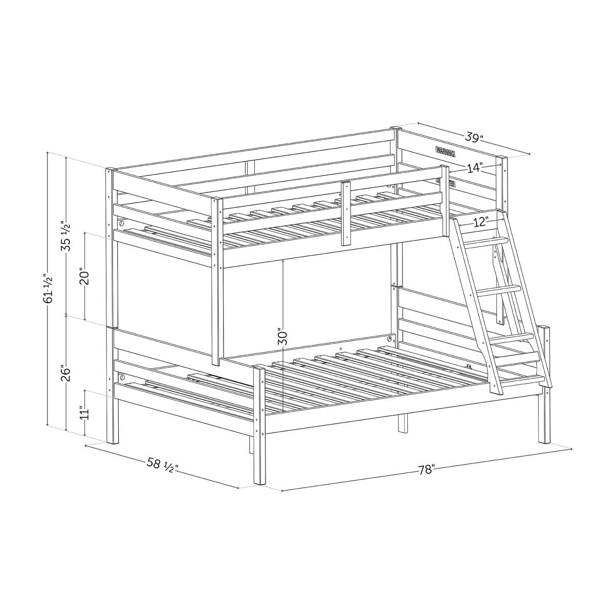 South Shore Fakto Matte Black Twin On Full Wood Bunk Bed