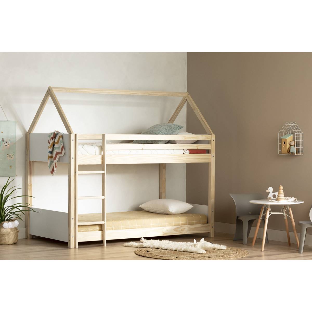 South Shore Sweedi White & Natural Twin House Bunk Bed