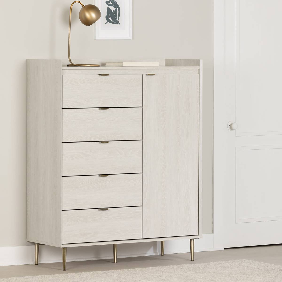 South Shore Hype Winter Oak Door Chest W/5 Drawers