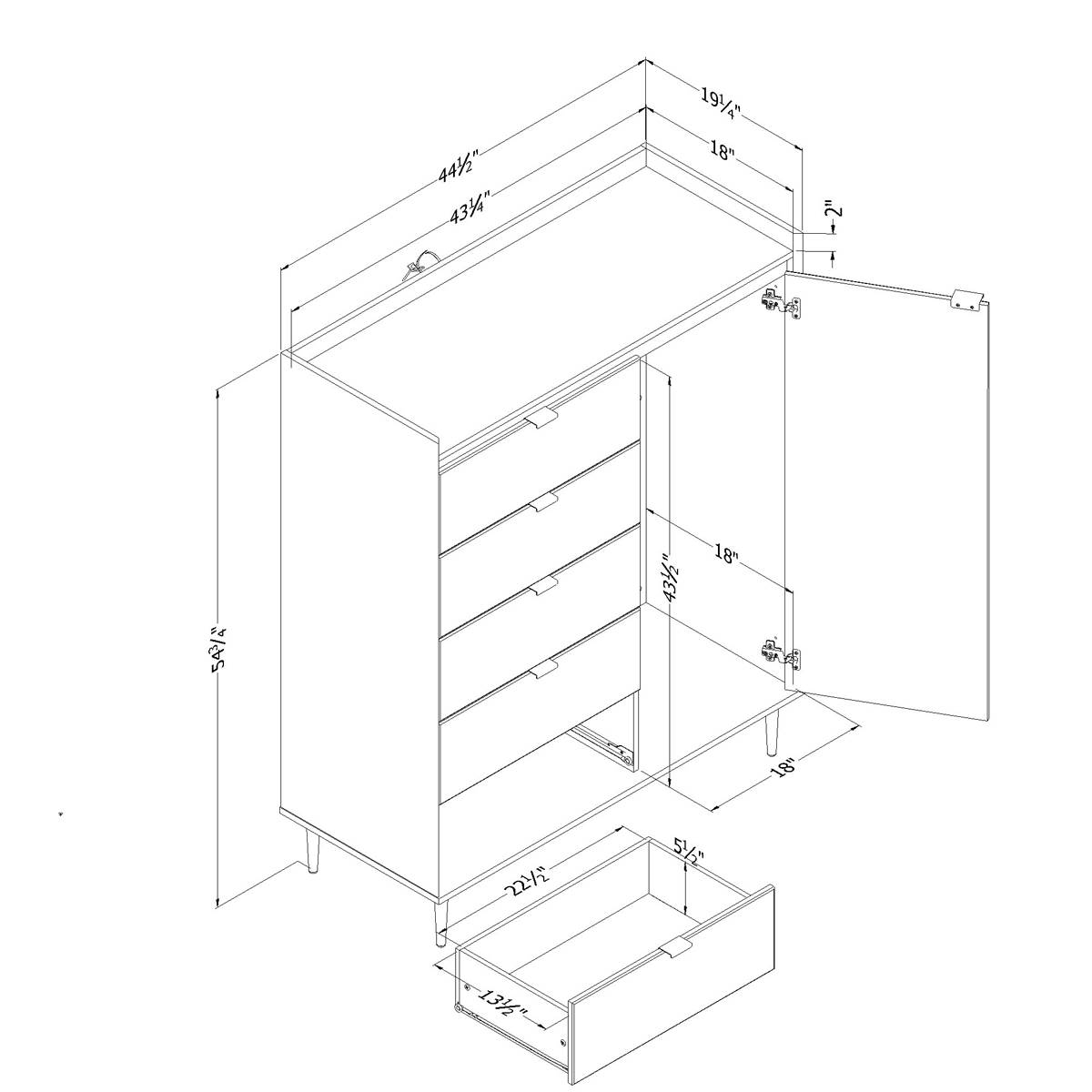 South Shore Hype Winter Oak Door Chest W/5 Drawers