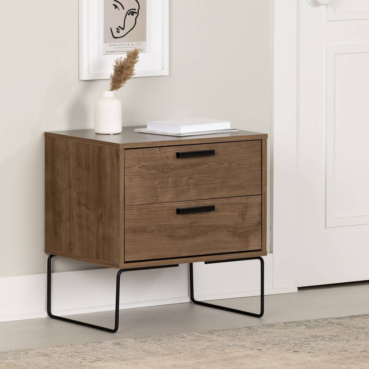 South Shore Vito Dark Wood 2-Drawer End Table