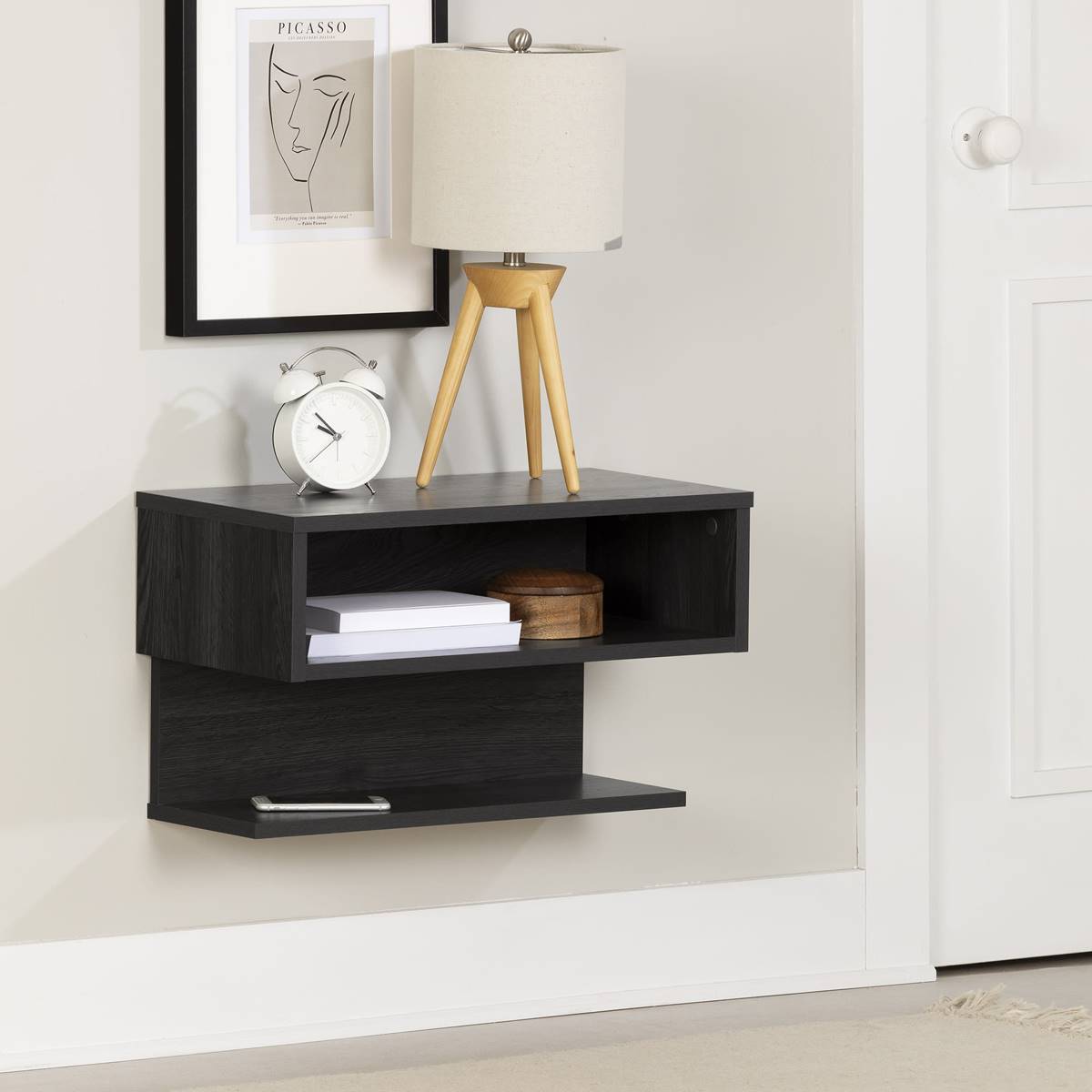 South Shore Fusion Gray Oak Floating Nightstand