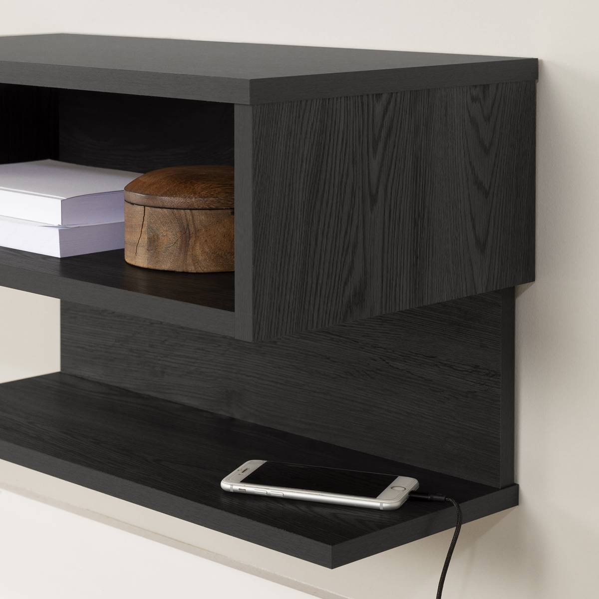 South Shore Fusion Gray Oak Floating Nightstand