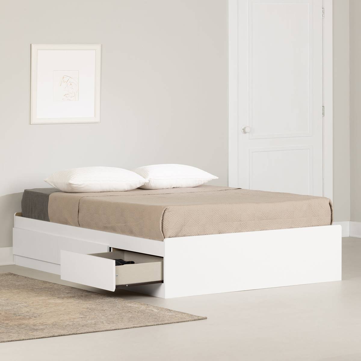 South Shore Fusion Pure White Full Mates Bed W/ 3 Drawers