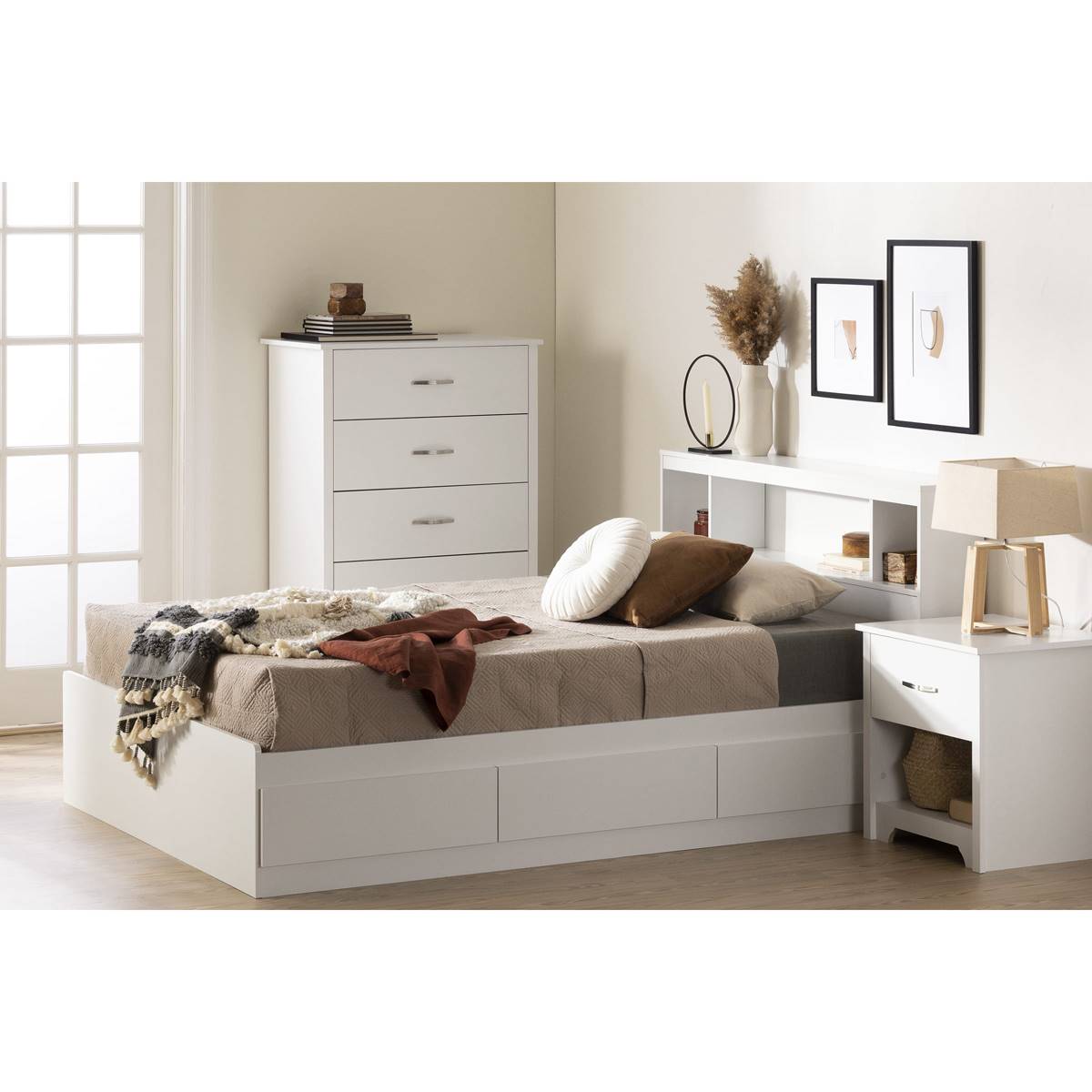 South Shore Fusion Pure White Full Mates Bed W/ 3 Drawers