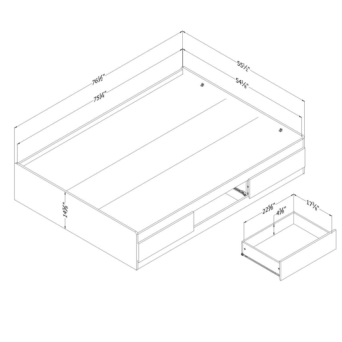 South Shore Fusion Pure White Full Mates Bed W/ 3 Drawers