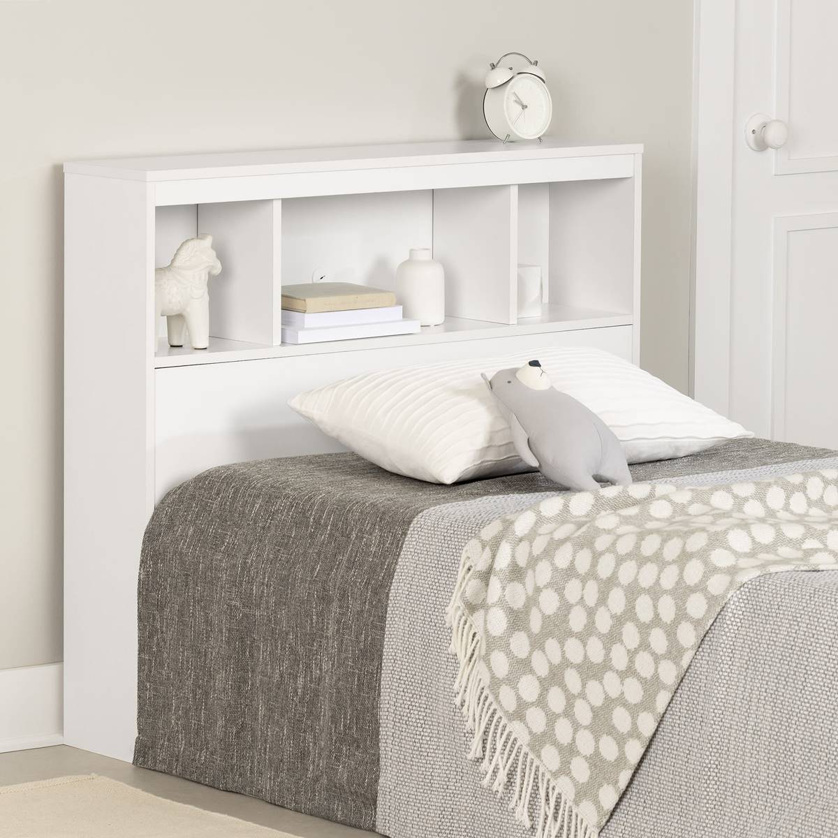 South Shore Summertime Pure White Twin Bookcase Headboard