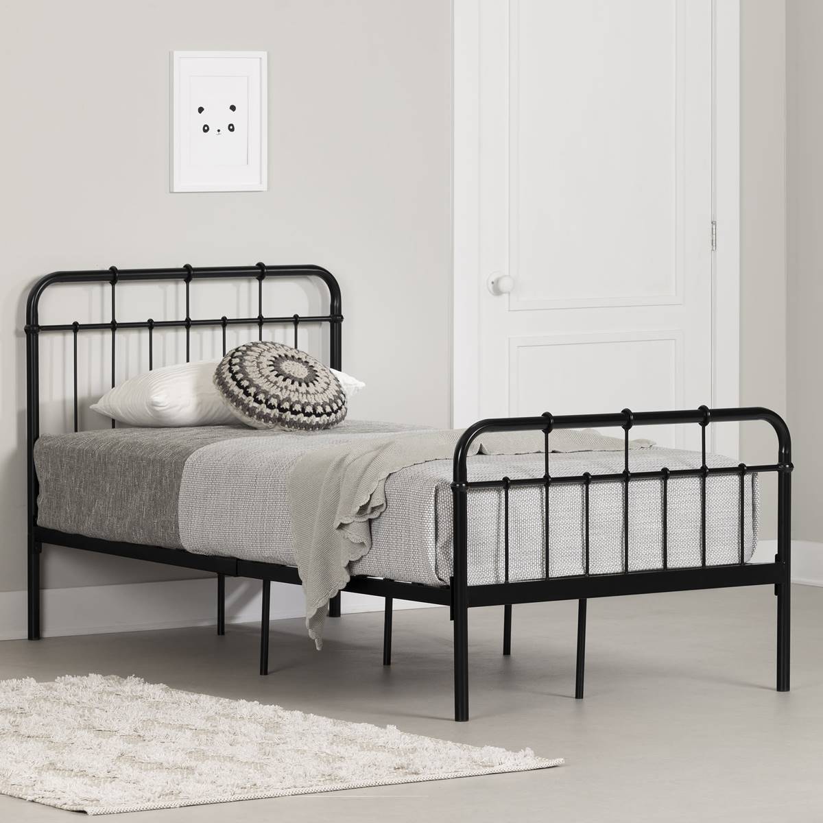 South Shore Tassio Pure Black Twin Metal Complete Bed Frame