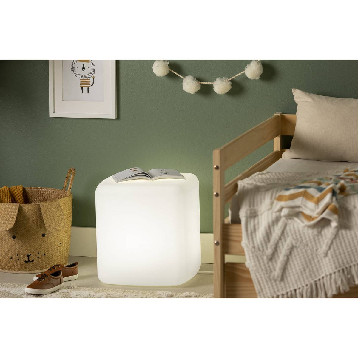 South Shore Sweedi White Lighted Cube Nightstand