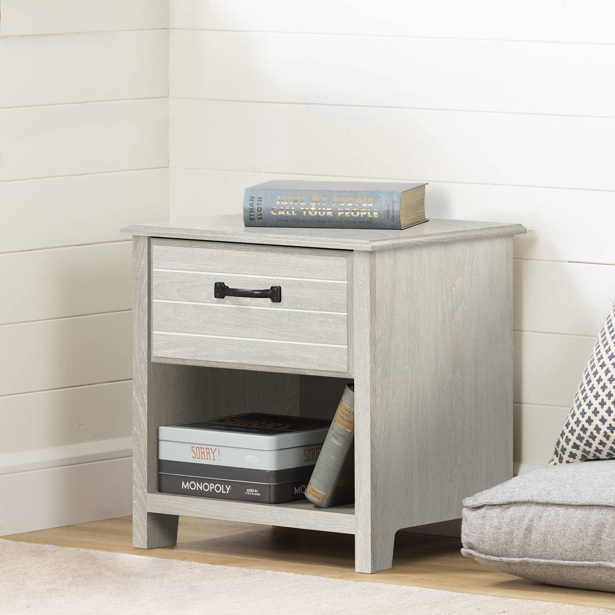 South Shore Ulysses Winter Oak 1-Drawer Nightstand