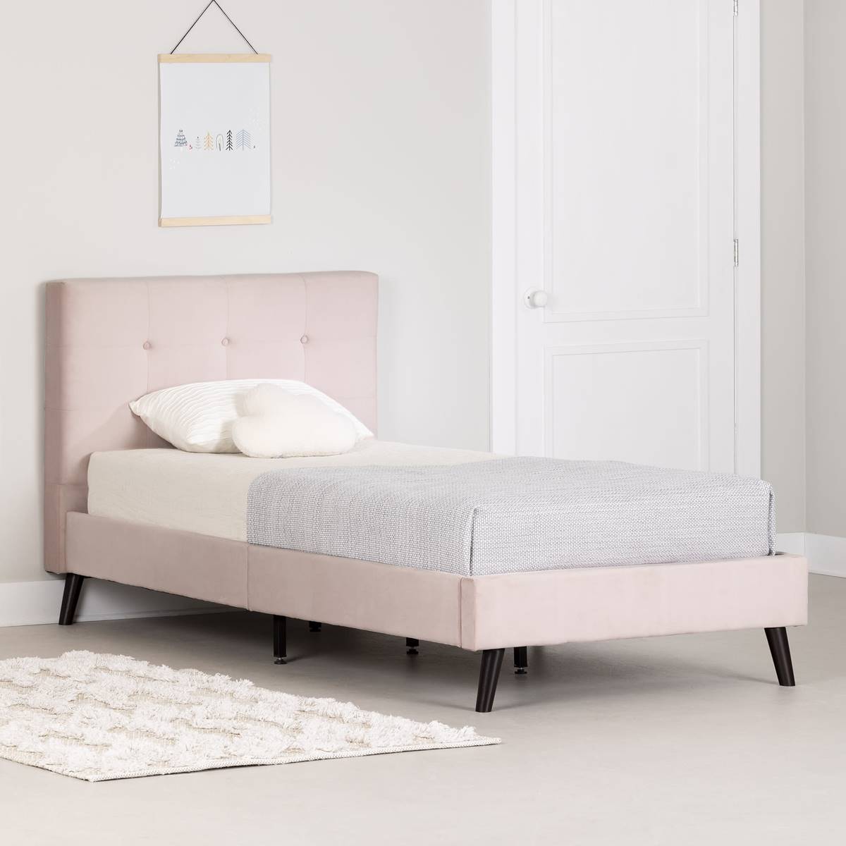 South Shore Dylane Twin Upholstered Platform Bed & Headboard