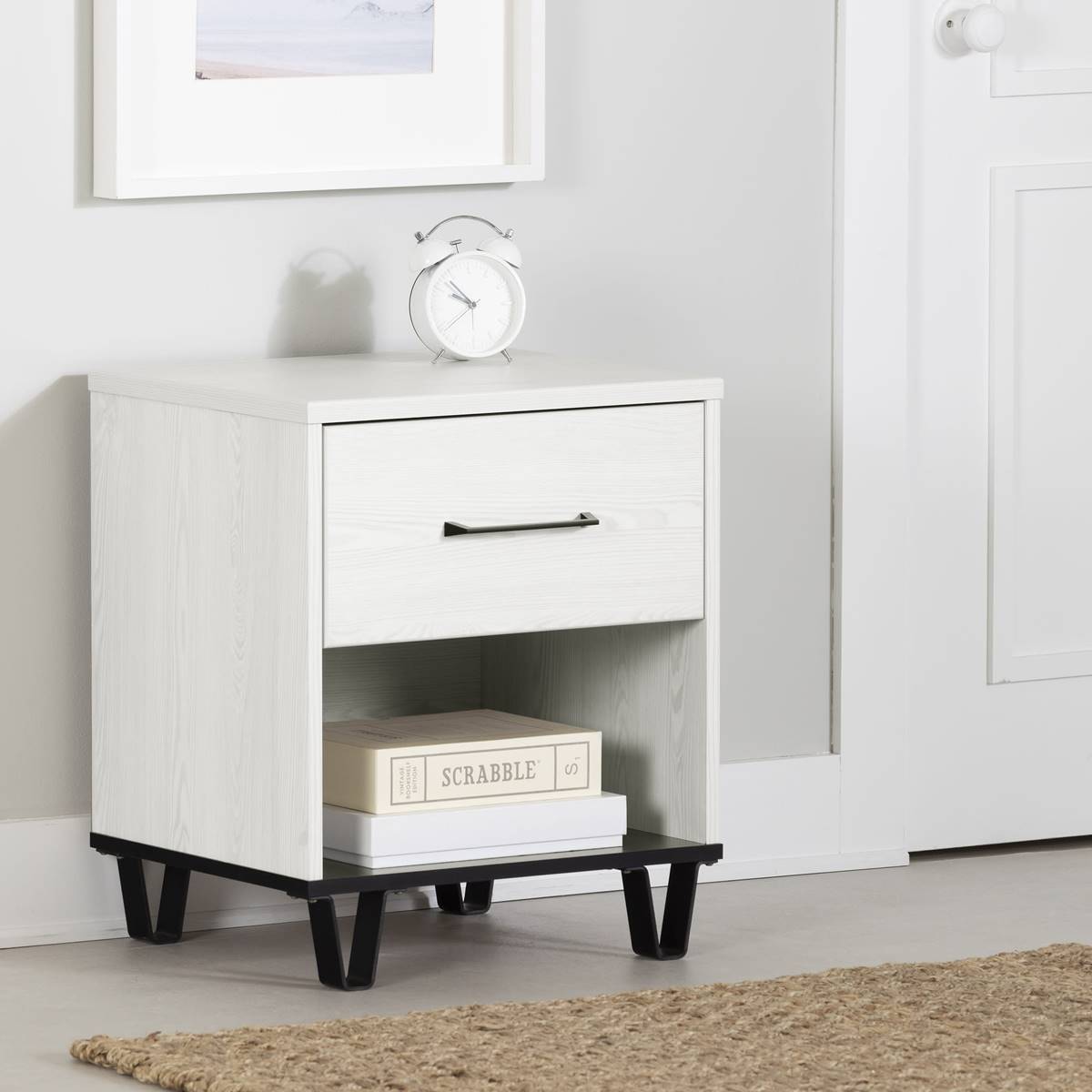 South Shore Arlen White Pine 1-Drawer Nightstand