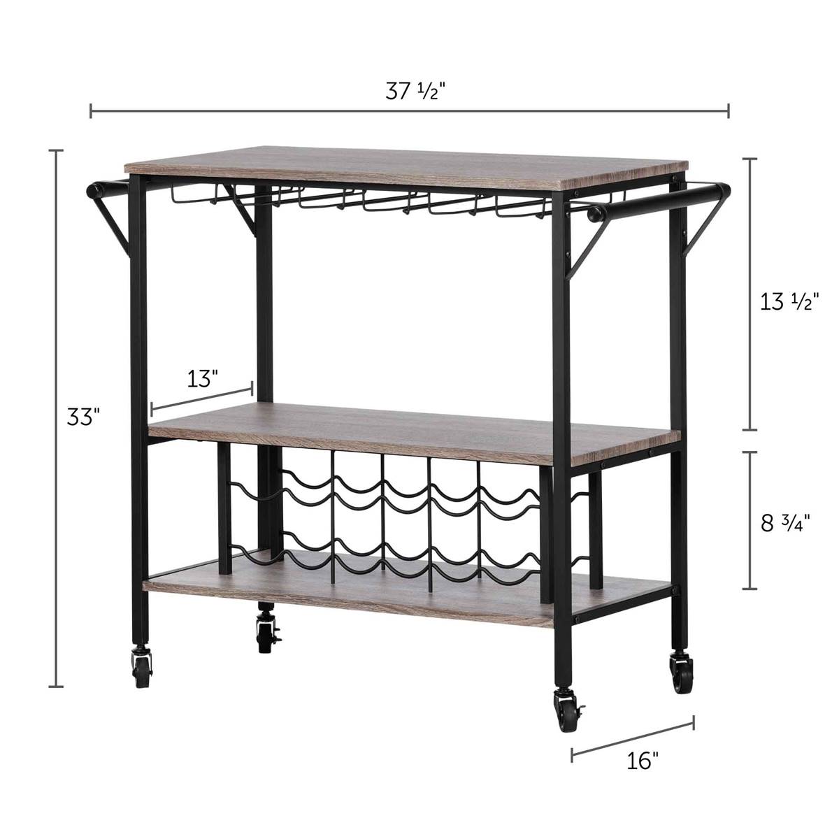 South Shore Munich Weathered Oak Bar Cart W/Wine Rack