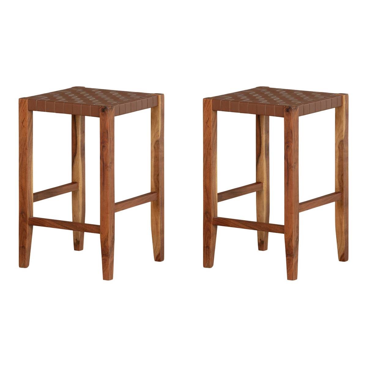 South Shore Balka Woven Brown Leather Counter Stool - Set Of 2