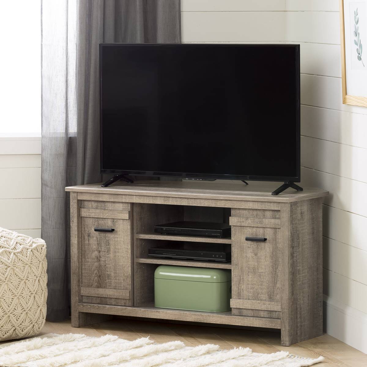 South Shore Exhibit Weathered Oak Corner TV Stand