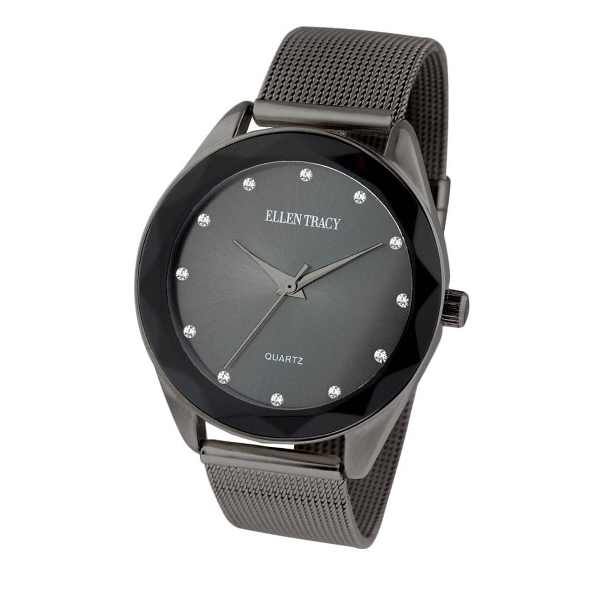 Womens Ellen Tracy Gunmetal-Tone Faceted Bezel Watch - ET5180GU