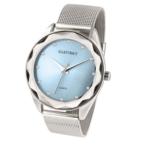 Womens Ellen Tracy Faceted Bezel Mesh Watch - ET5180SLLB