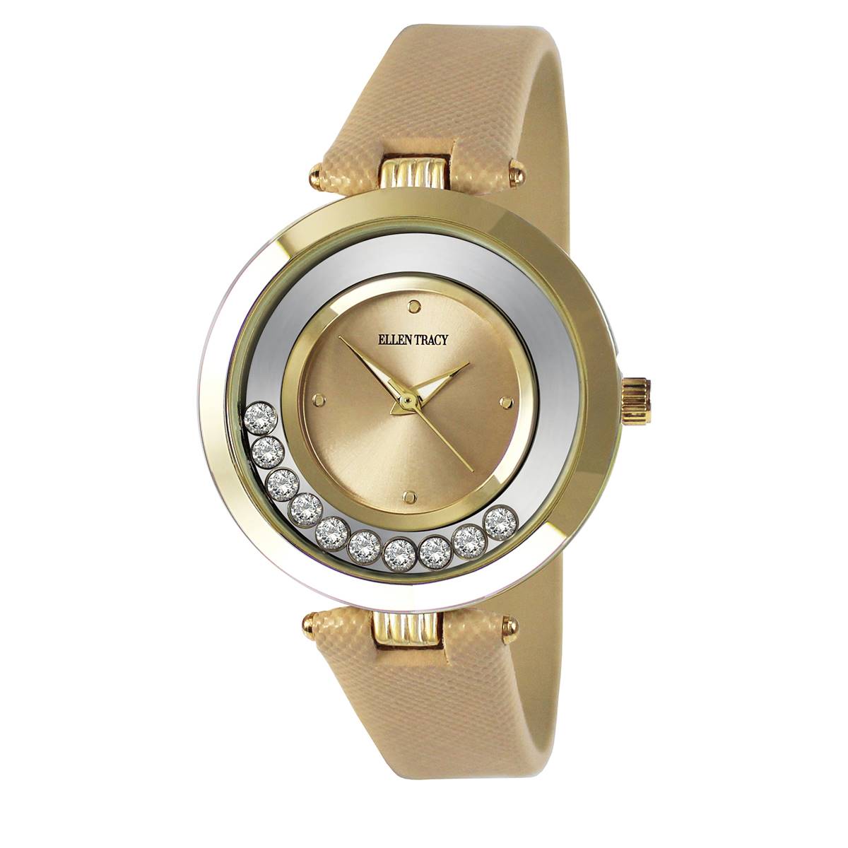 Womens Ellen Tracy Floating Crystals Gold Strap Watch - ET5389GD