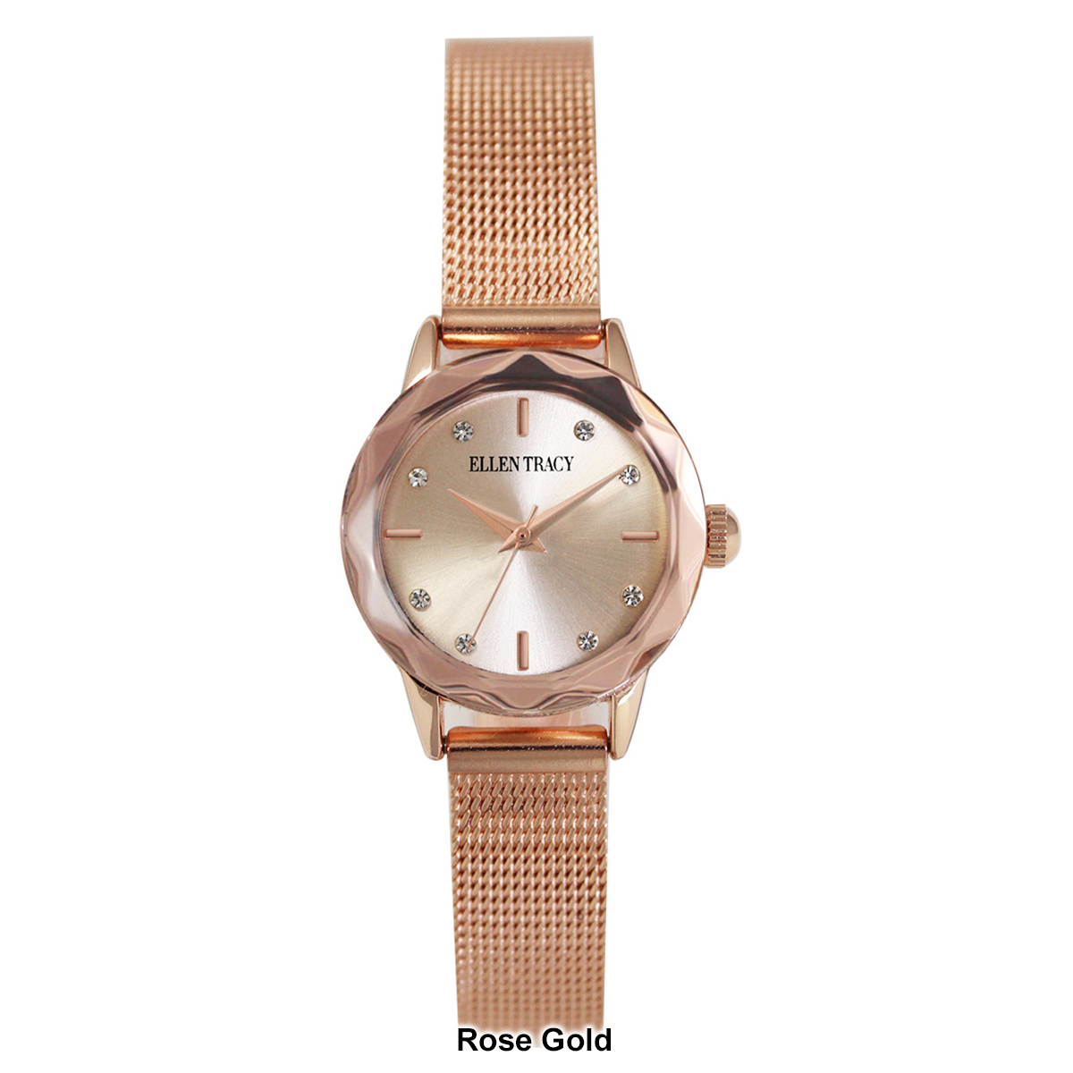 Womens Ellen Tracy Faceted Bezel Glass Mini Mesh Watch - ET5394GU