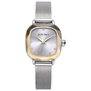 Womens Ellen Tracy Cushion Faceted Silver Dial Watch - ET5427TTG