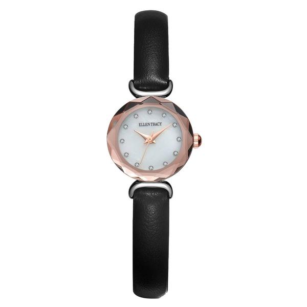 Womens Ellen Tracy Rose Faceted Bezel Mini Strap Watch-ET5453SLR