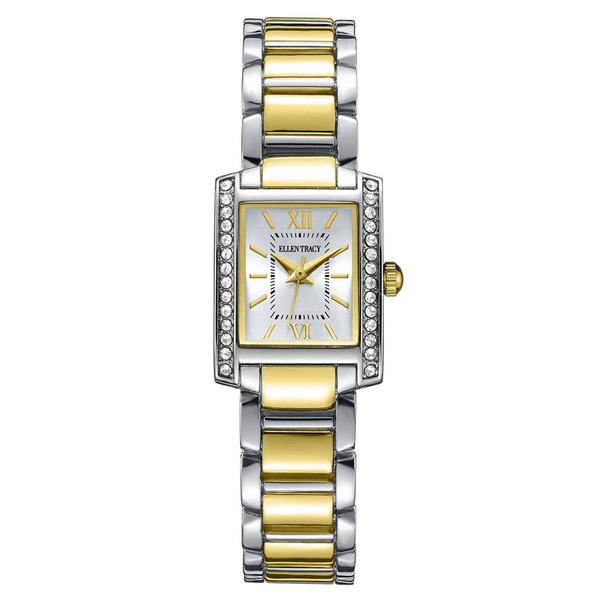 Womens Ellen Tracy Two-Tone Crystal Rectangular Watch - ET5465TTG