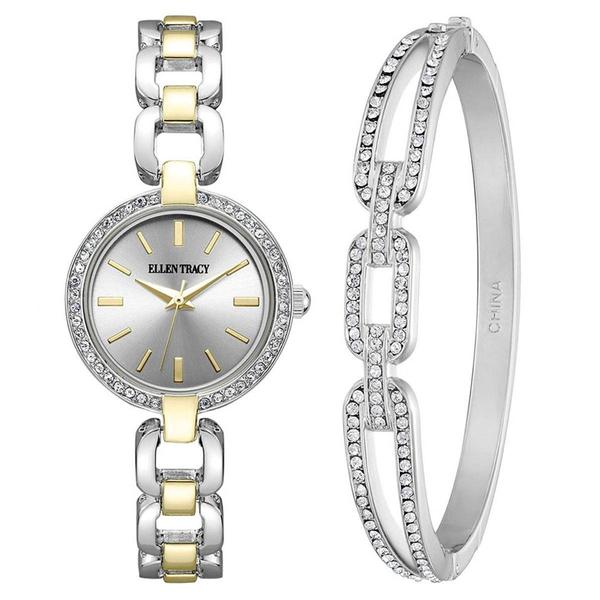 Womens Ellen Tracy Two-Tone Crystal Accent Watch Set - ETB8187TTG
