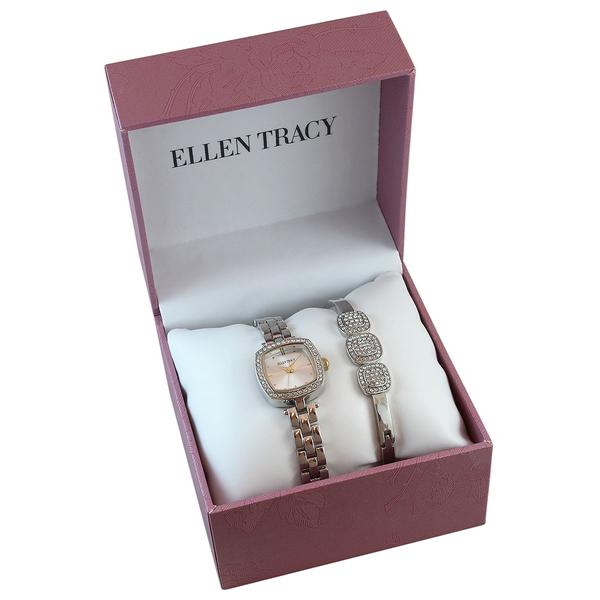 Womens Ellen Tracy Silver-Tone Watch & Bracelet Set - ETB8201SL