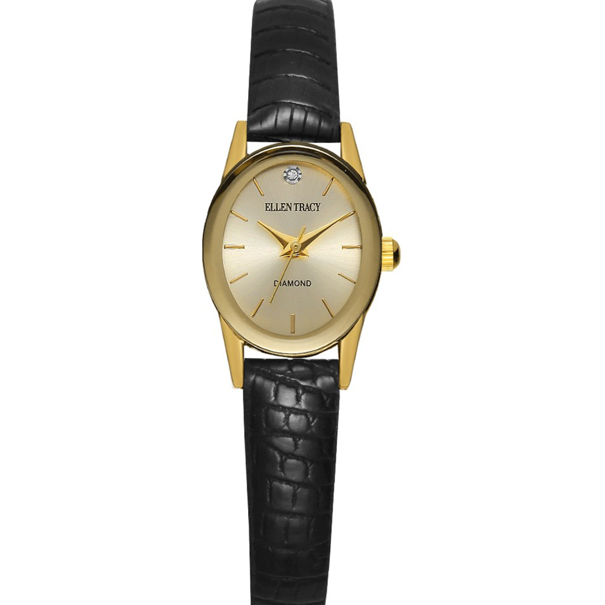 Womens Ellen Tracy Gold-Tone Dial & Black Strap Watch - ETD5449GD