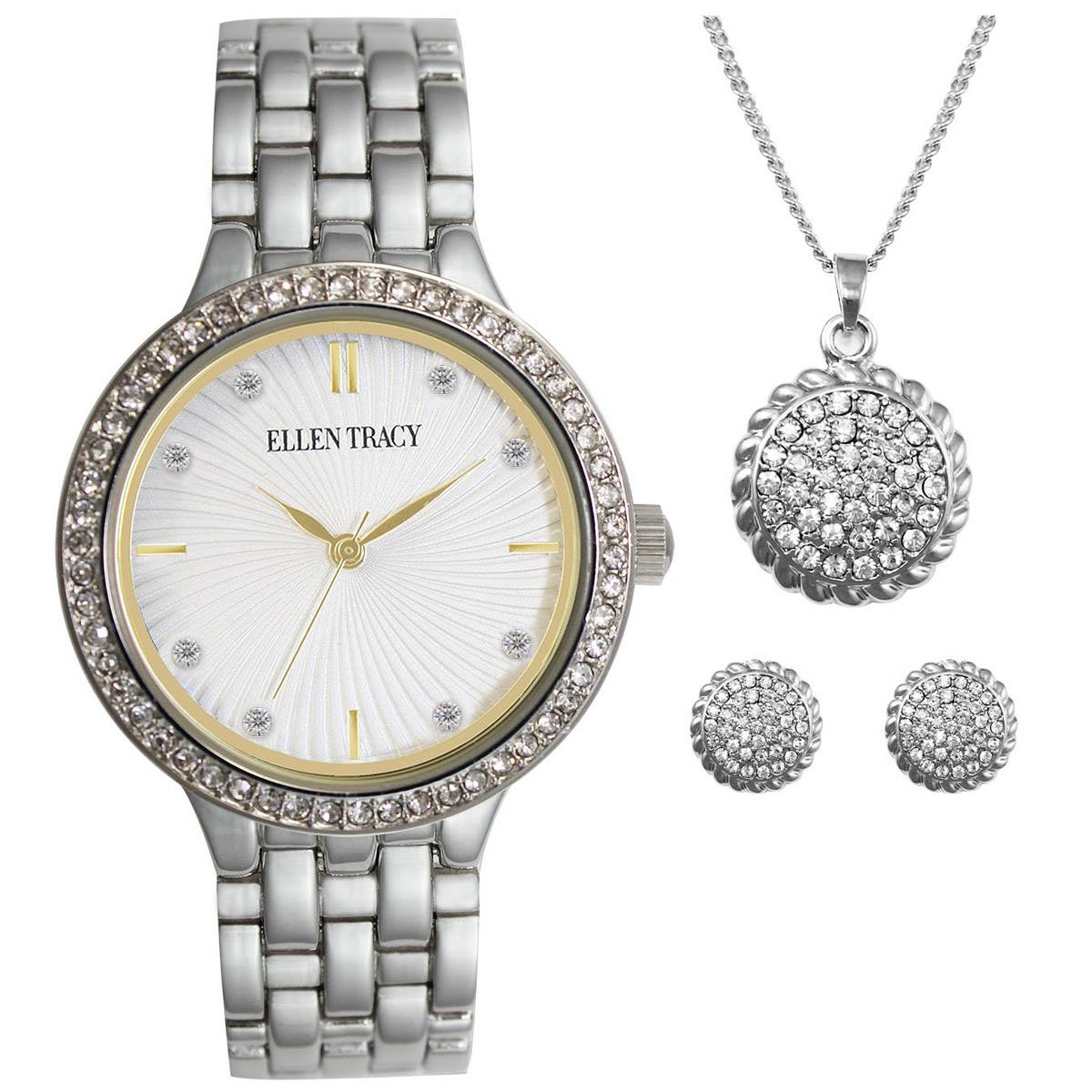 Ellen Tracy Watch/Pendant/Earrings Set - ETJ8153SL