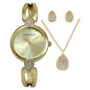 Womens Ellen Tracy Crystal Watch/Pendant/Earrings Set - ETJ8182GD