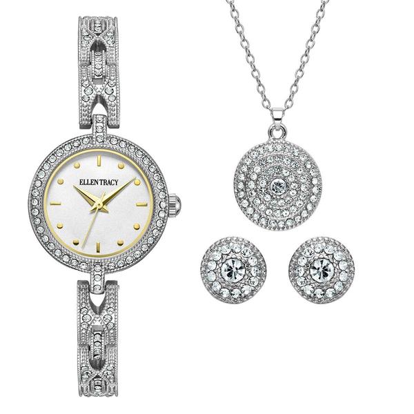 Womens Ellen Tracy Crystal Watch/Pendant/Earring Set - ETJ8193SL
