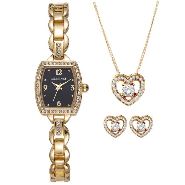 Womens Ellen Tracy Crystal Watch/Pendant/Earring Set - ETJ8202GD