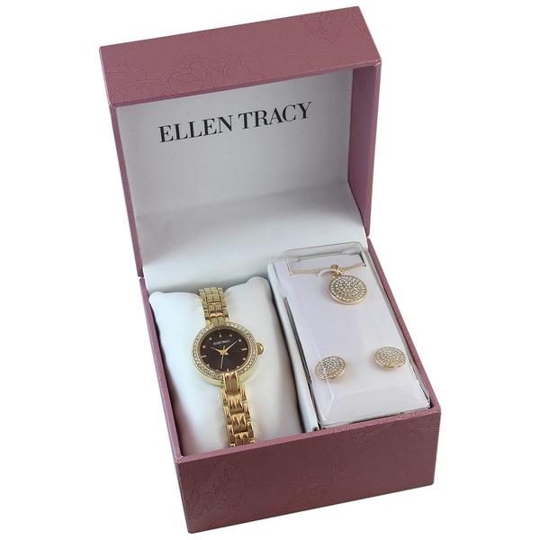 Womens Ellen Tracy Pave Crystal Watch/Pendant Set - ETJ8204GD