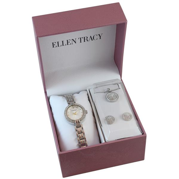 Womens Ellen Tracy Pave Watch/Pendant/Earrings Set - ETJ8204SL