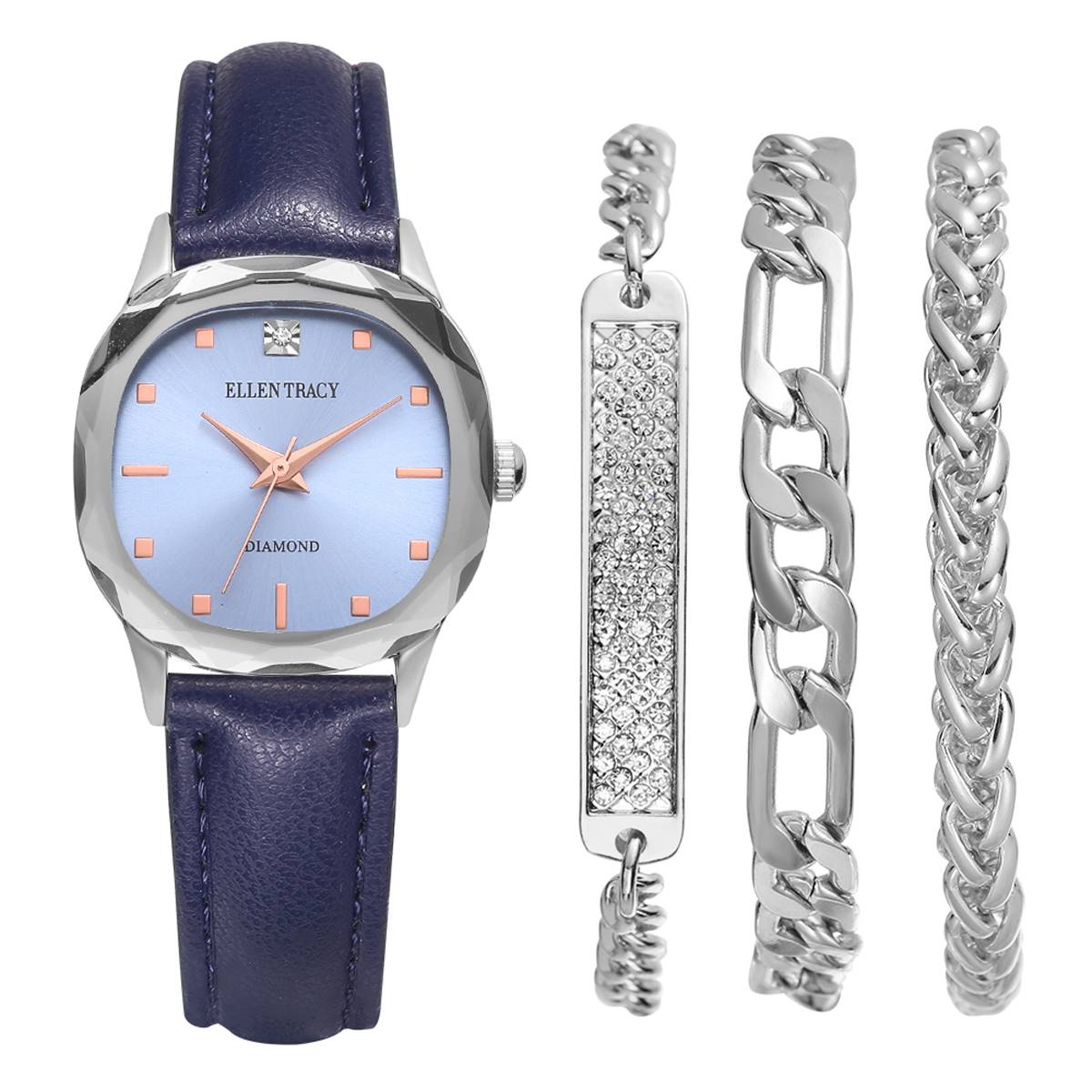 Womens Ellen Tracy Diamond Dial Watch & Crystal Set - ETS0004SL