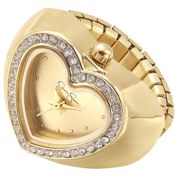 Womens Jessica Simpson Gold-Tone Heart Ring Watch - JR0007GD