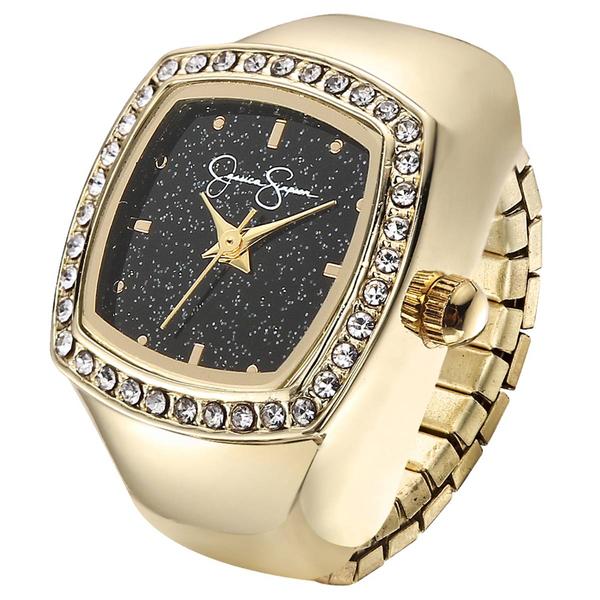 Womens Jessica Simpson Gold-Tone Crystal Ring Watch - JR0009GD
