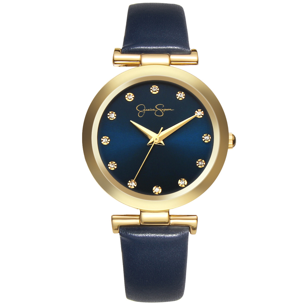 Womens Jessica Simpson Gold-Tone Navy Strap Watch - JS0020GD