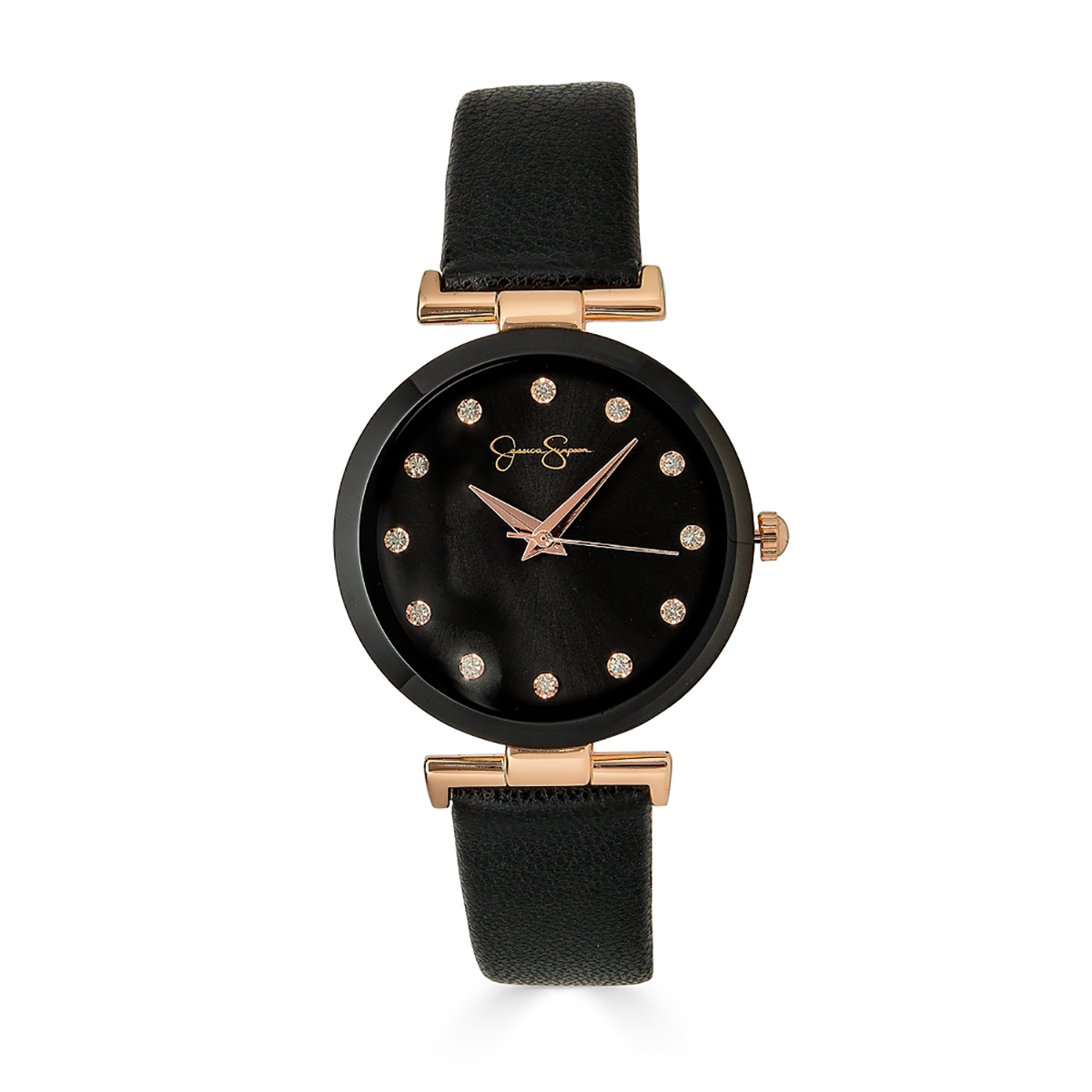 Womens Jessica Simpson Rose/Black Metal Bezel Watch-JS0020RG