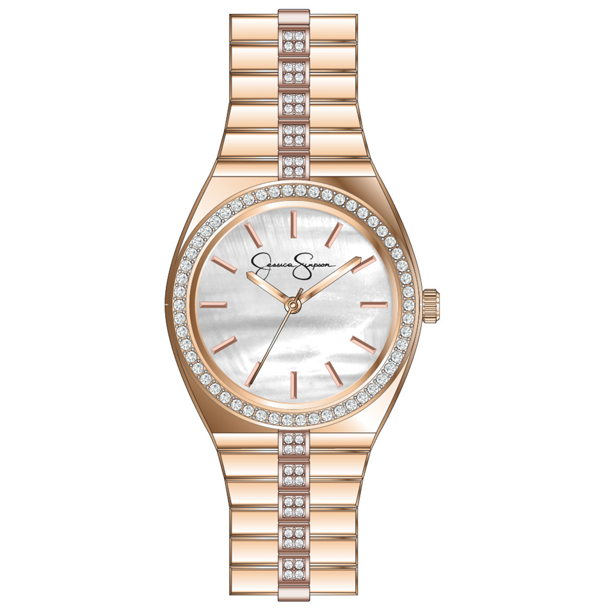 Womens Jessica Simpson Mother Of Pearl & Crystal Watch - JS0088RG